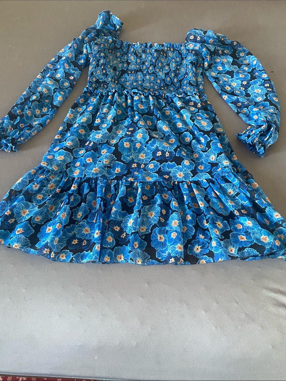 Wilfred Blue Floral Off-Shoulder Smocked Dress